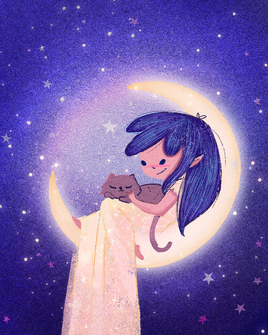 Print Moon Goddess with Cat (8x10)