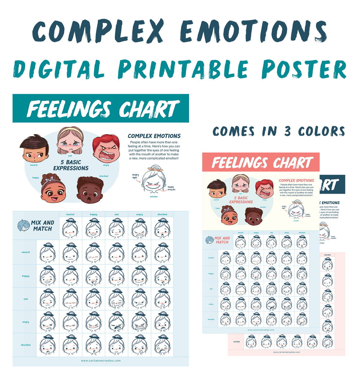 Complex Emotions & Feelings Chart - Poster – Carlianne Creates